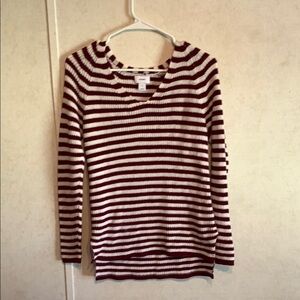 Old Navy Maroon and White Striped Sweater